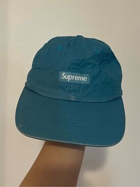 Supreme Teal Blue Box Logo Coated Linen Cap